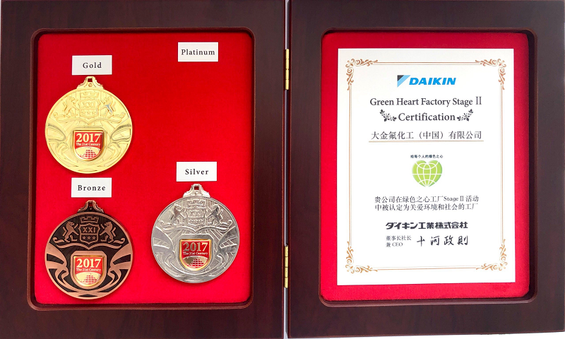 Gold certificate of Daikin Fluorochemical (China) Co., Ltd.